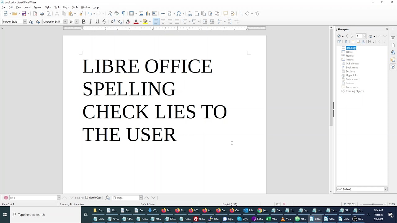 LibreOffice spelling check is not finding any misspelled words
