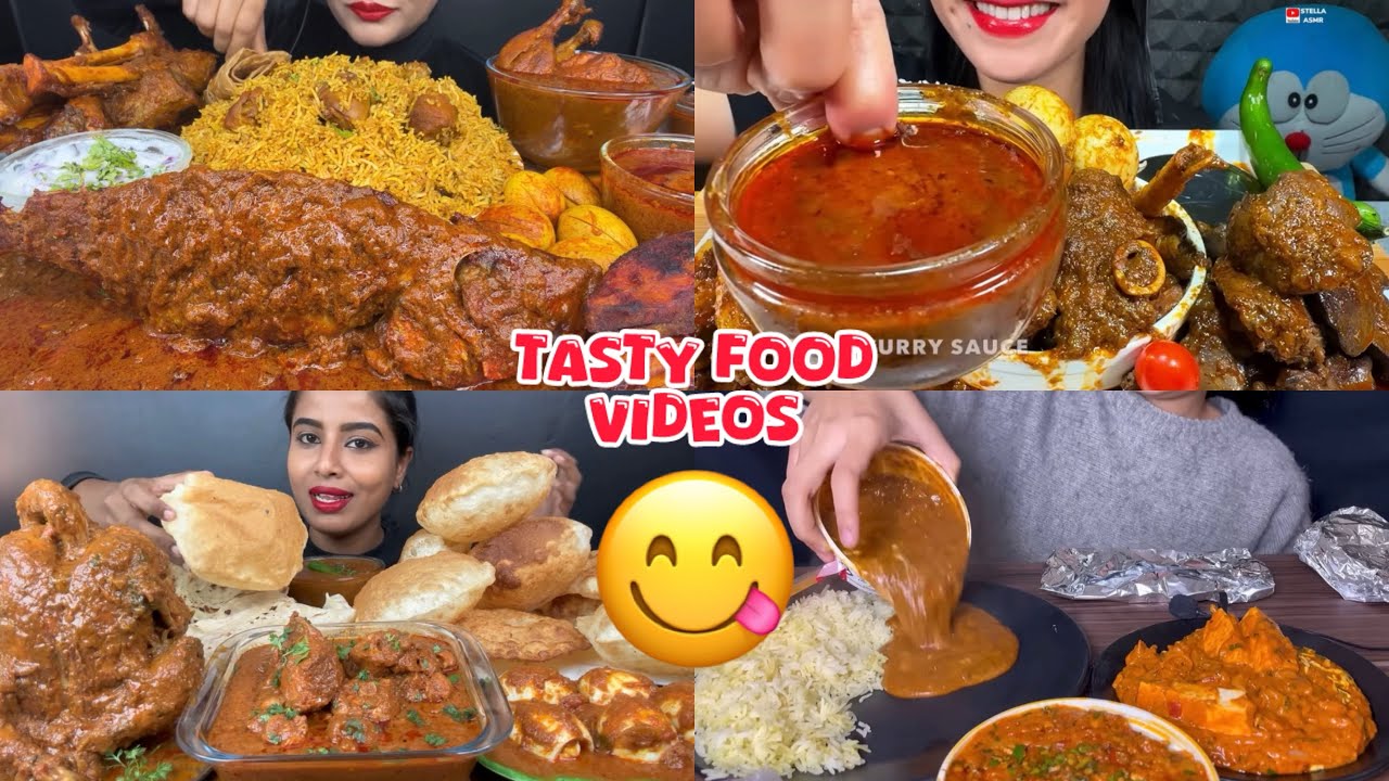 ASMR : Eating Whole Fish Curry😋🤤, Mutton Curry, Whole Chicken Curry, Paneer Butter Masala, Puri,Rice