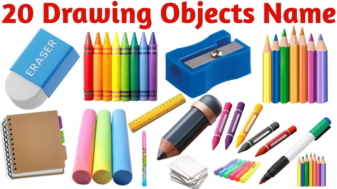 20 ड्राइंग सामान के नाम | Learn 20 Drawing Objects Names in English with Pictures and Sounds