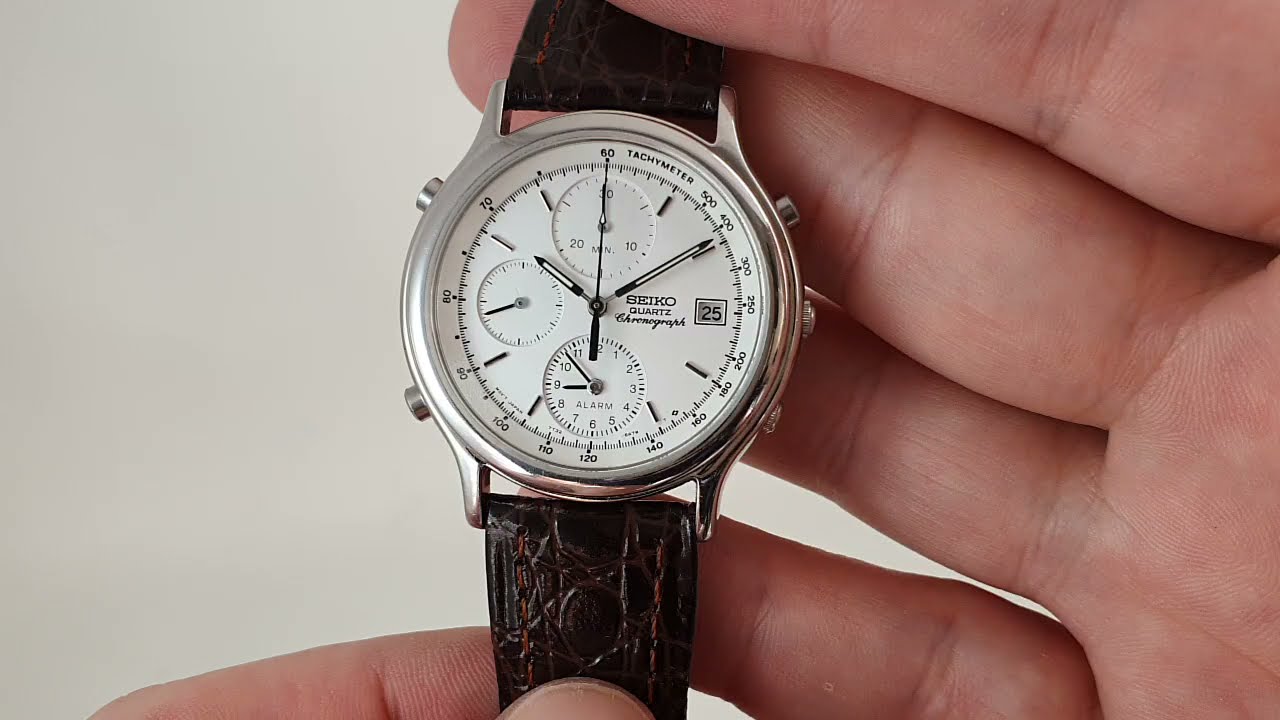 1993 Seiko quartz chronograph men's vintage watch with alarm.  Model reference 7T32-6A50