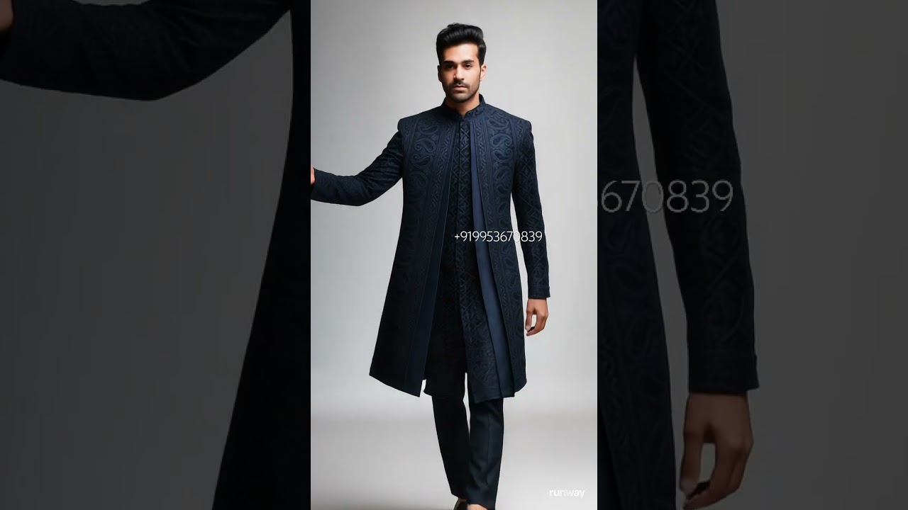 Blue Designer Indowestern Achkan For Men
