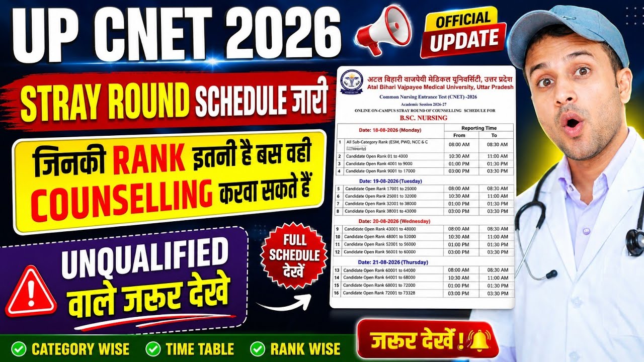 UP CNET 2026 Stray Round Counselling Schedule Released | UP CNET 2026 Mop-up Round Cut-off | Not ...