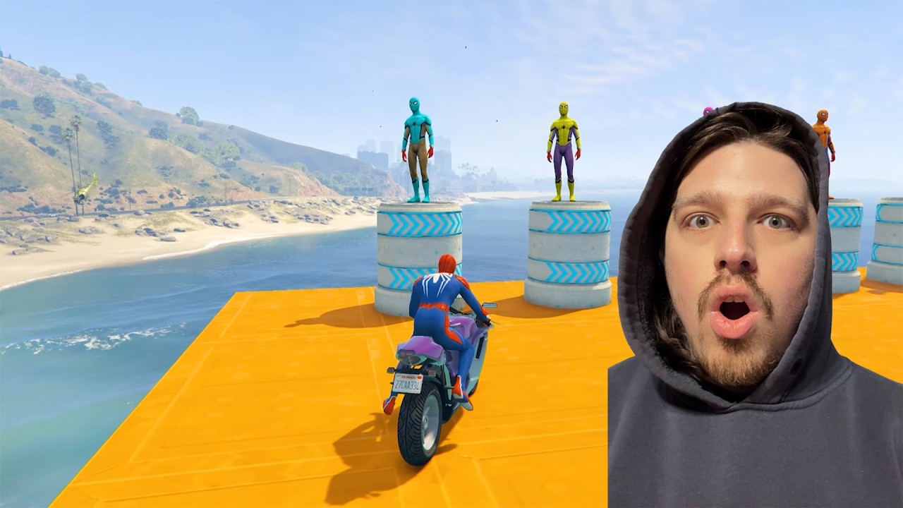 SPIDER-MAN against JUDY Ride on Motorcycle STUNT FUNNY MOMENTS | GTA 5 MULTIVERSE???