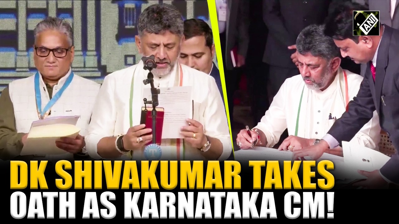 Watch: DK Shivakumar takes oath as Karnataka CM while holding the constitution of India