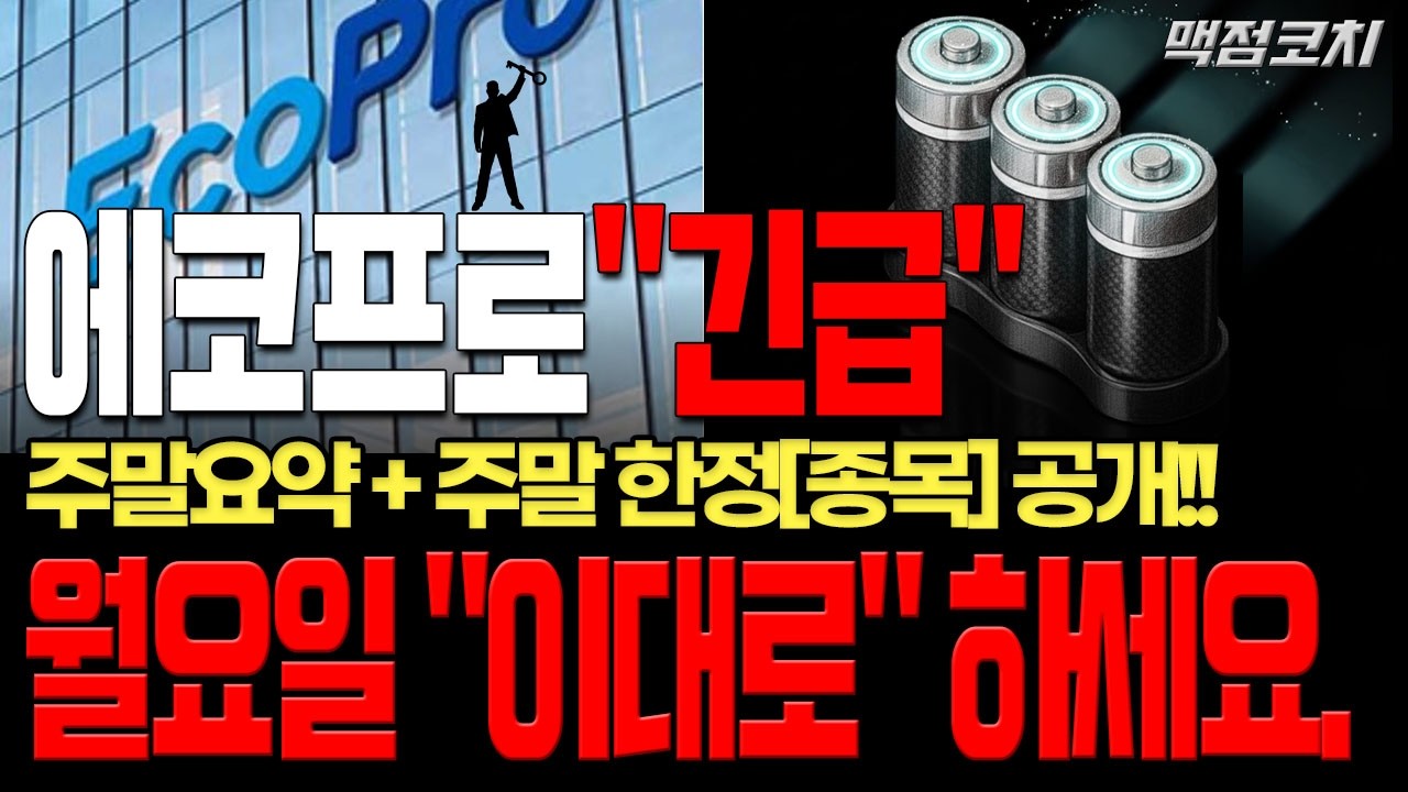 [에코프로 주가전망] 주말 요약 + 주말 한정[종목]공개!! 월요일 