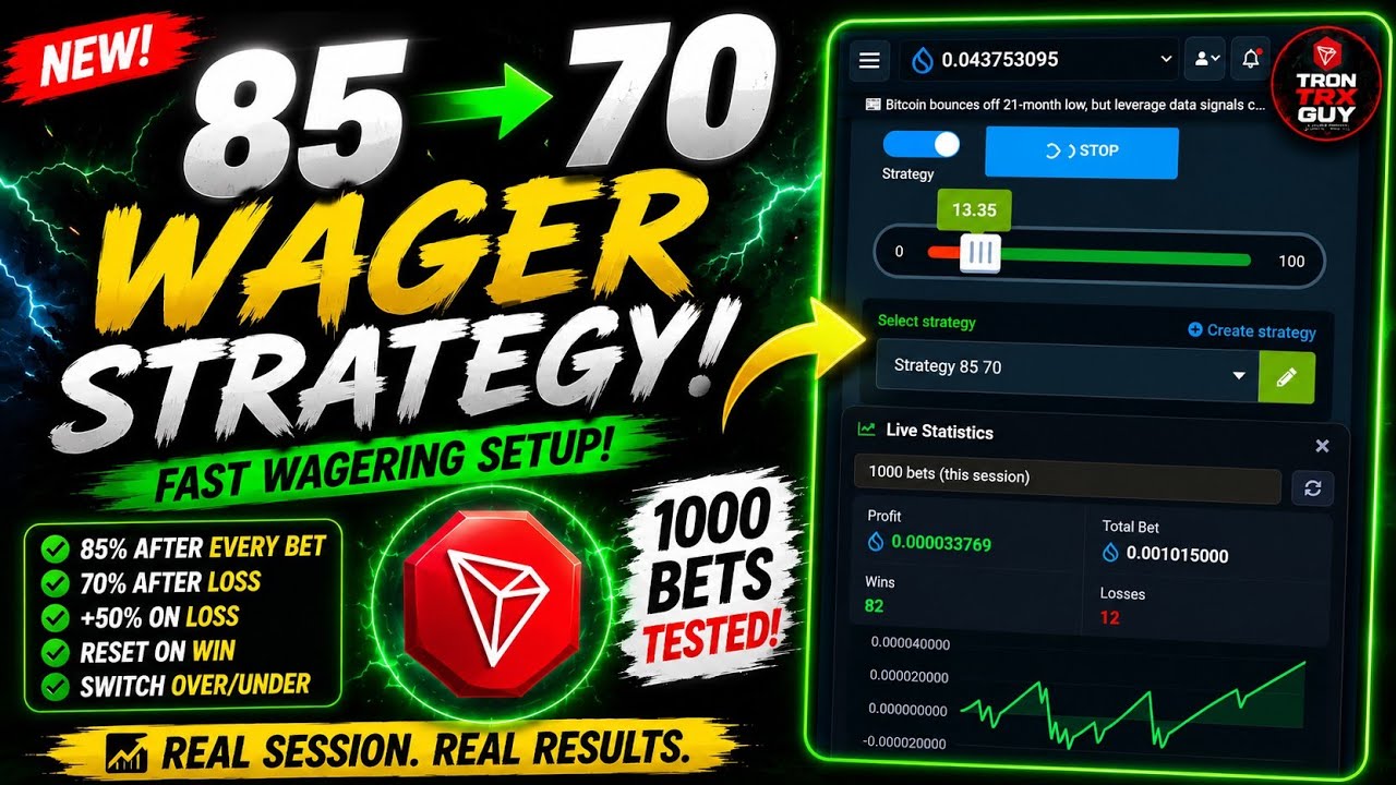 Tronpick.io 85%&rarr;70% Wager Strategy test | Fast Wagering Setup (JSON Included) | Dice Strategy Guide