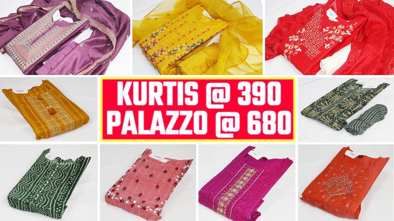 daily wear, office wear and party wear kurtis starting from 390 and palazzo sets starting from 680