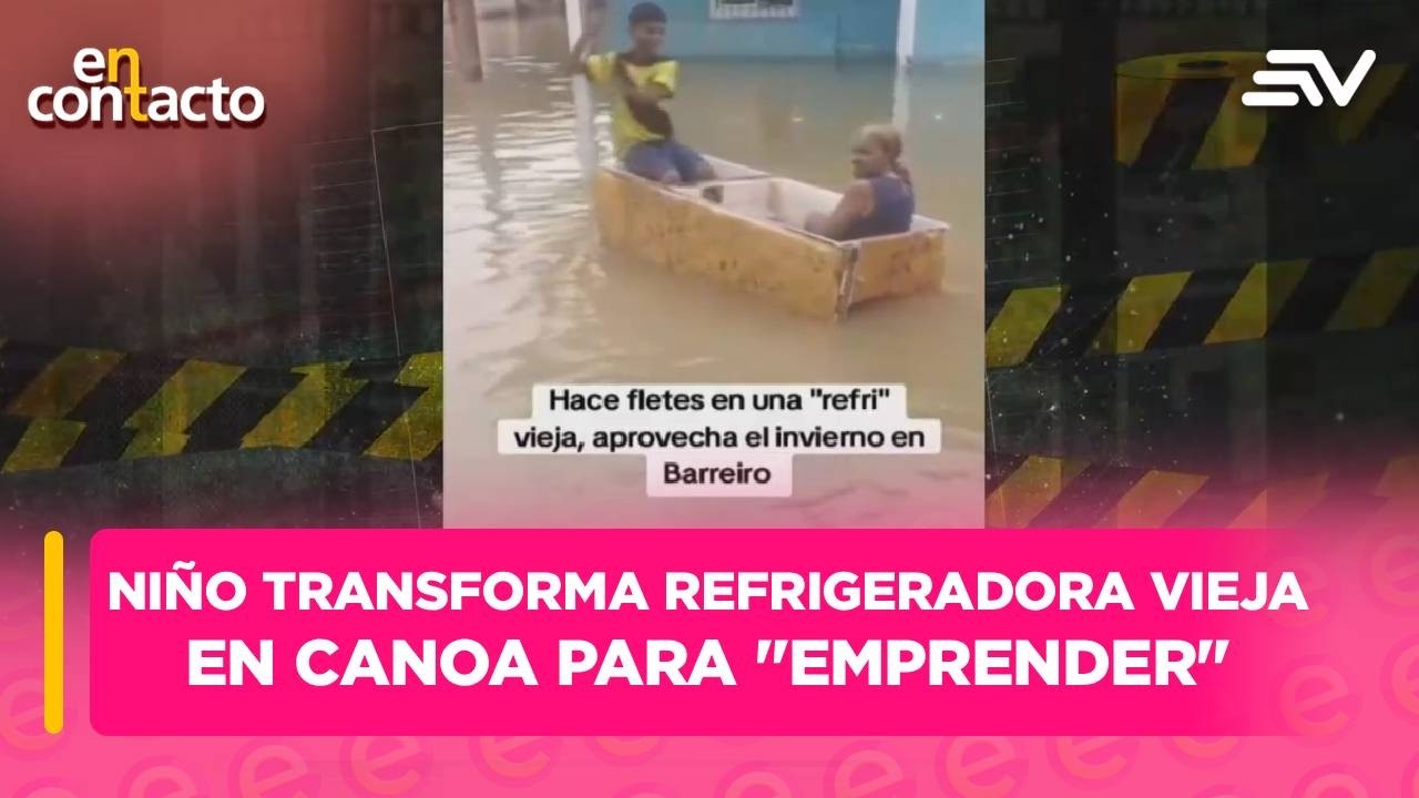 Niño transforma refrigeradora vieja en canoa para 