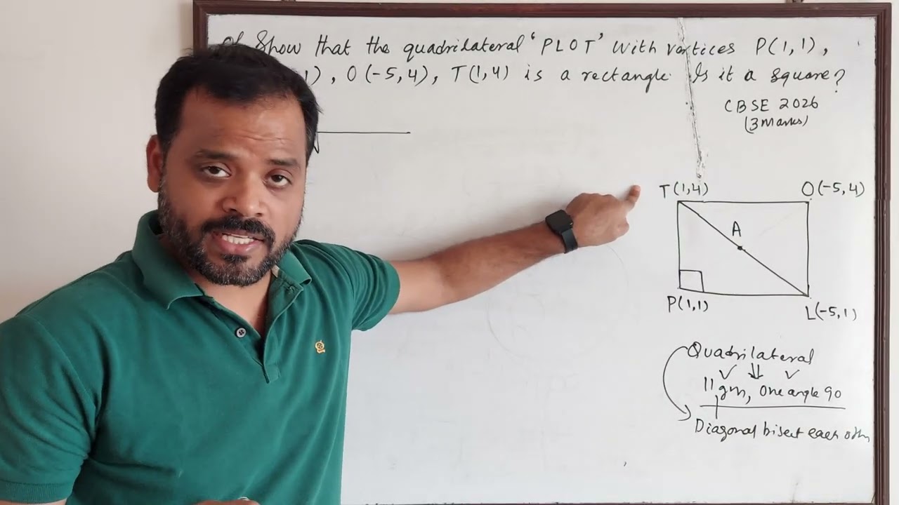 Show that the quadrilateral 'PLOT' with vertices P(1,1), L(-5,1), O(-5,4) and T( 1,4) is a rectangle