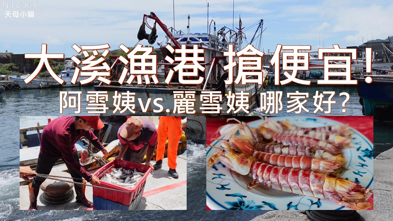 #大溪漁港 漁夫市集｜阿雪姨vs.麗雪姨 代客料理哪家好?百元海鮮炒麵超豐盛 #小貓大溪漁港小攻略#公斤計價#漁船下午進港#安康魚#鳥仔魚#螳螂蝦#皮皮蝦#瀨尿蝦#白帶魚#蝦子#港邊漁獲直銷#小老闆