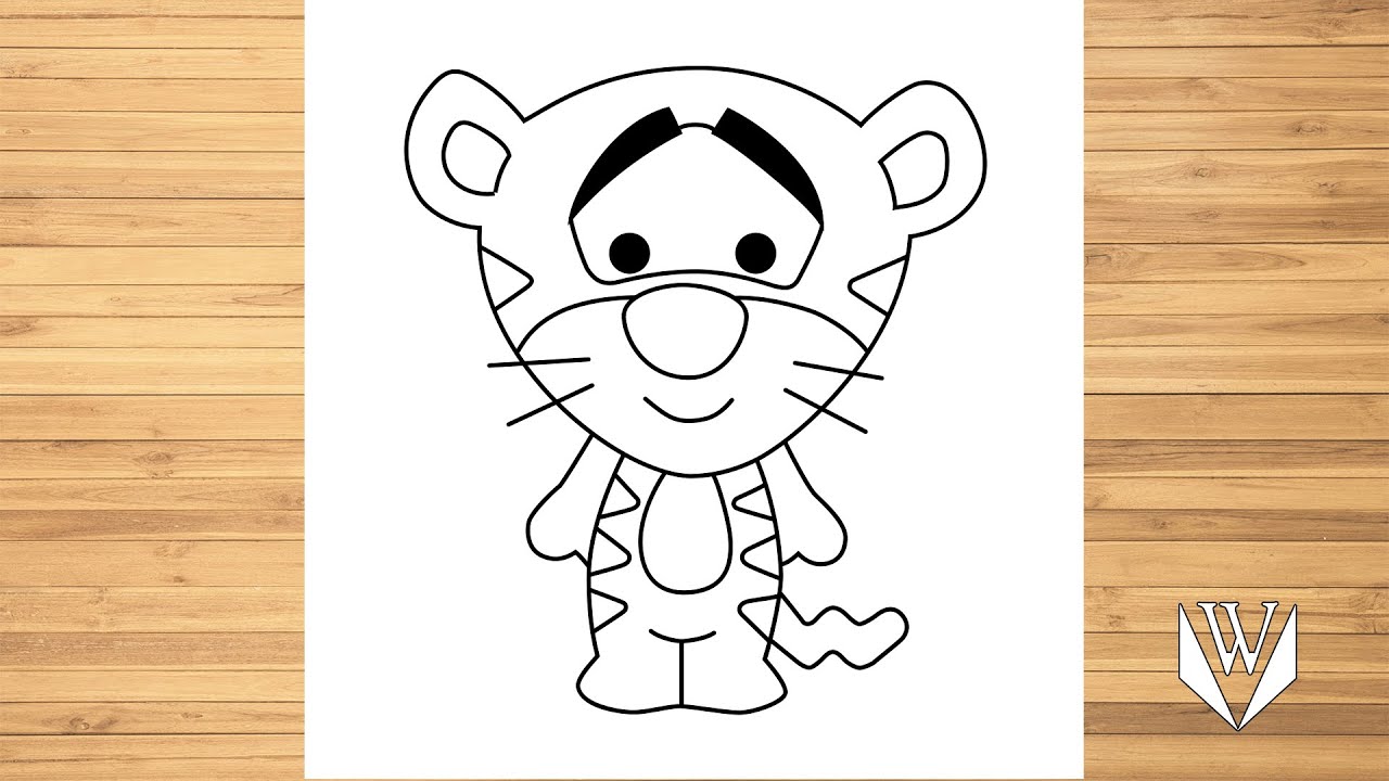 How to draw pooh tiger tigger Step by step, Easy Draw | Free Download Coloring Page