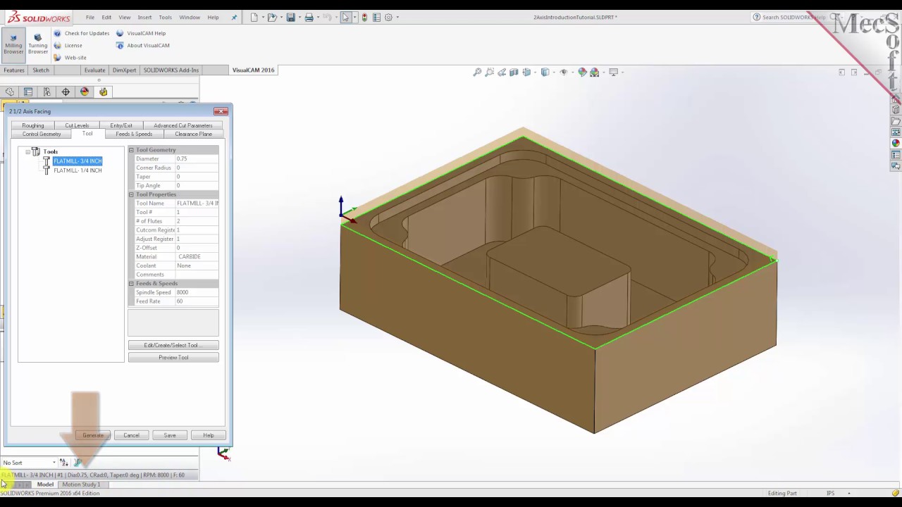 VisualCAM 2017 for SOLIDWORKS, 2 Axis Introduction