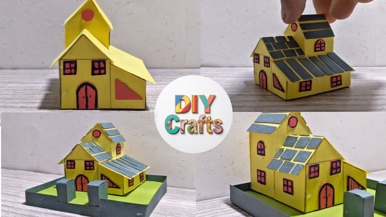 diy miniature yellow 🟡 paper house how to make step by step #papercraft #paperhouse 