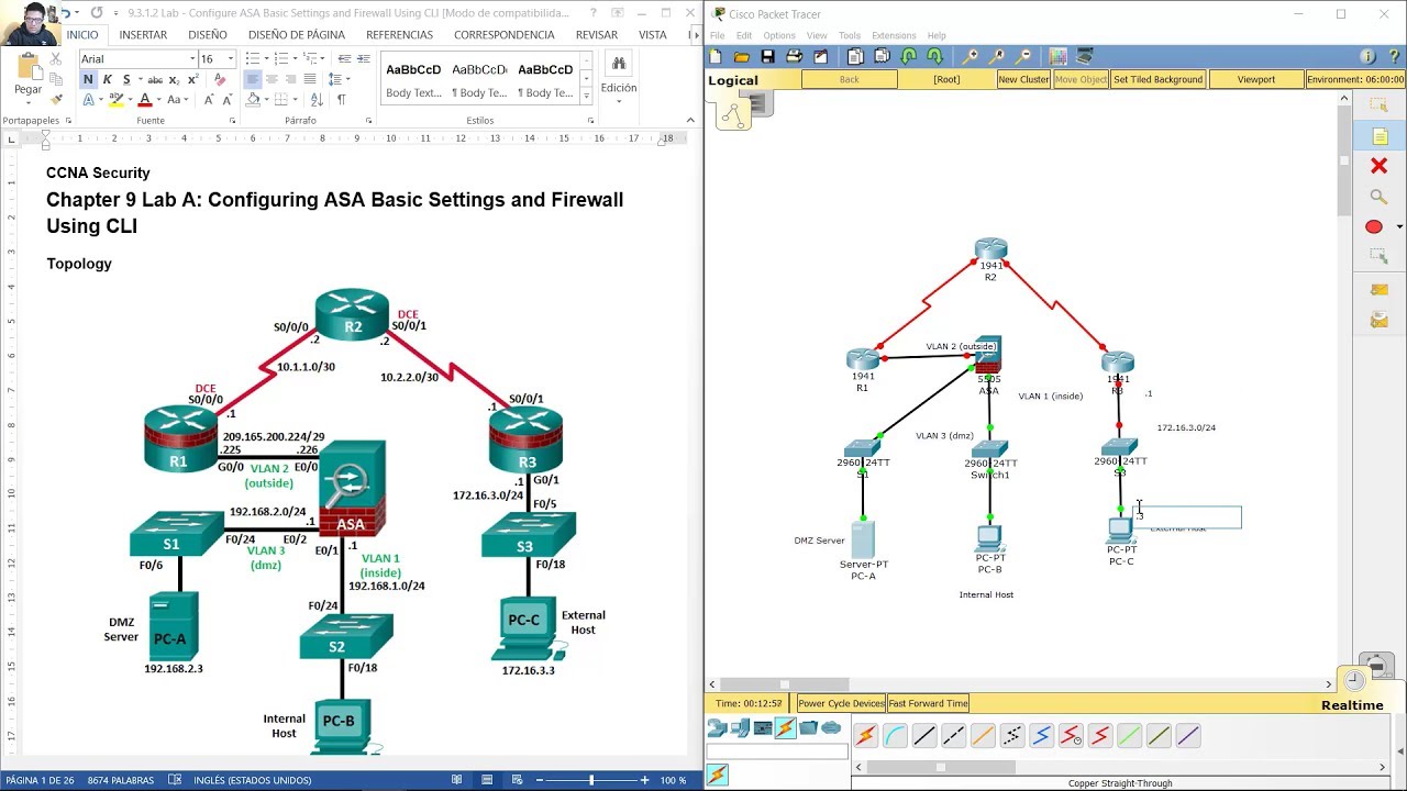9.3.1.2 Lab - Configure ASA Basic Settings and Firewall Using CLI