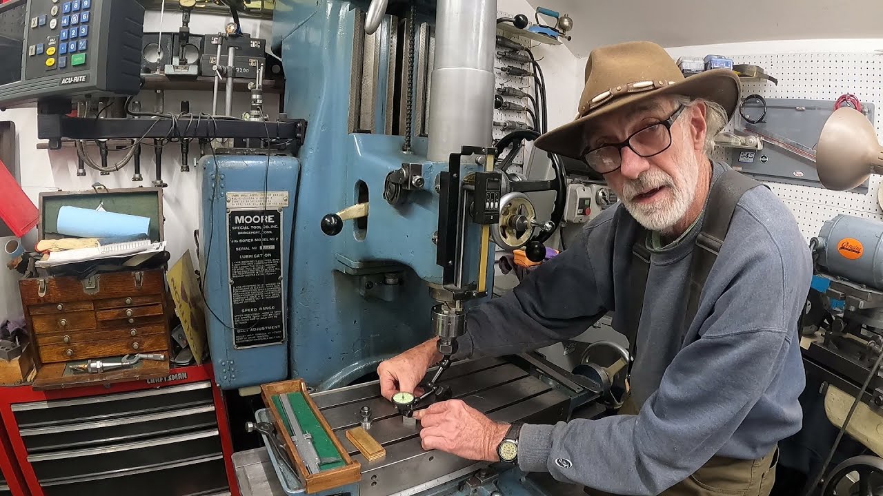 Moore jig borer small hole method, and machine alignment check