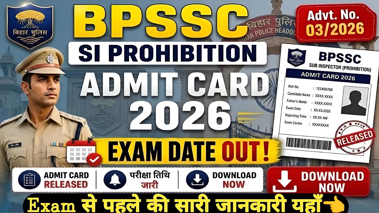 बिहार पुलिस Madh Nishedh SI Admit Card 2026 | BPSSC Bihar SI Prohibition Exam & Admit Card 2026 Date
