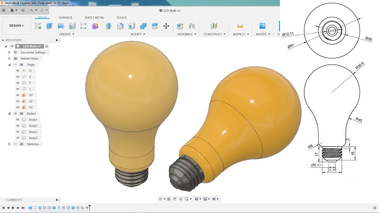 Autodesk Fusion 360 Tutorial How to model an LED Bulb
