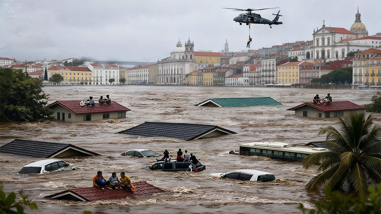 Хаос в Португалии ❗ Огромные наводнения разрушают города, дороги, дома и автомобили!