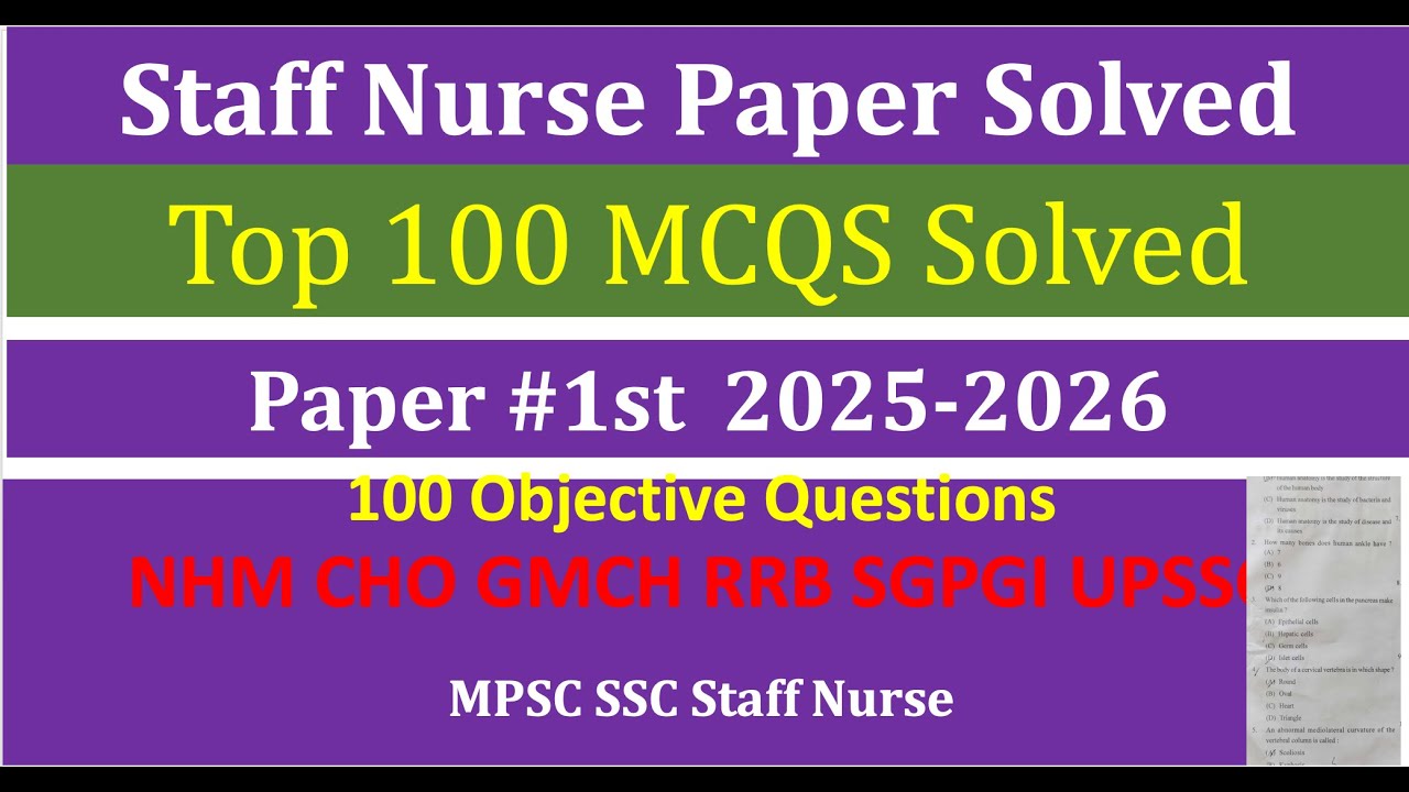 Staff Nurse Paper 2025- 2026 #nursingofficer #NHM #ANM #GNM #MPESB