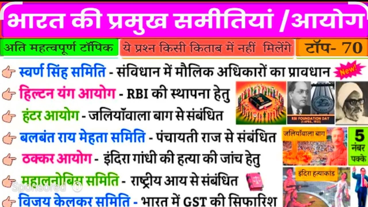 भारत के प्रमुख समितियां/आयोग|| Commissions and Institutions 😊#commission #videos 