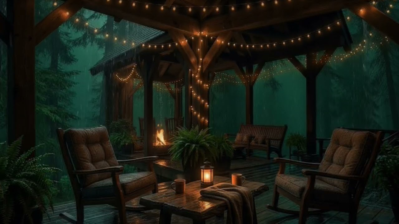 Heavy Rain on Cabin Porch in a Misty Forest — 3 Hours of Relaxing Rain Sounds for Sleep