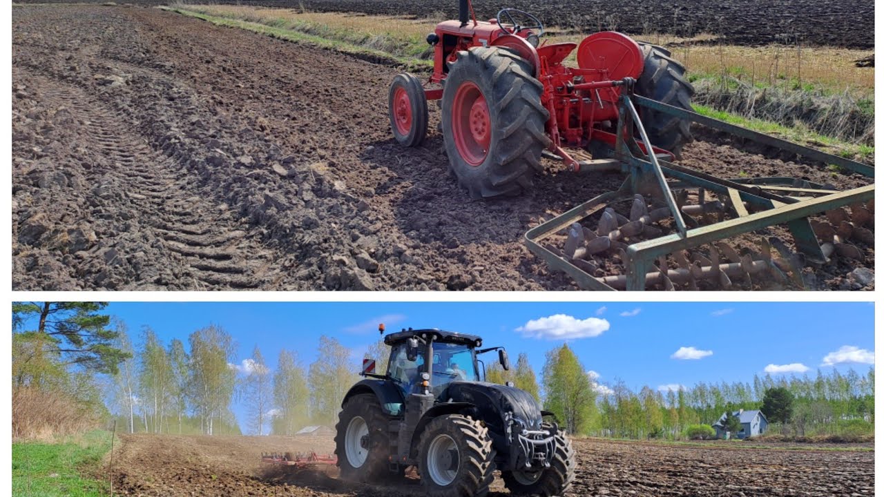 Valtra S394 ja Valmet 359D äestystä