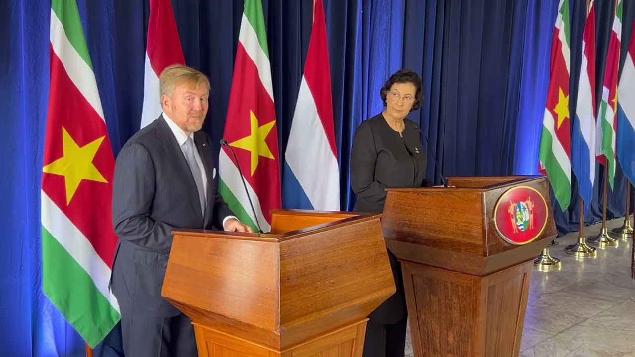 Koning Willem-Alexander en president Jenny Simons (staatsbezoek Suriname)