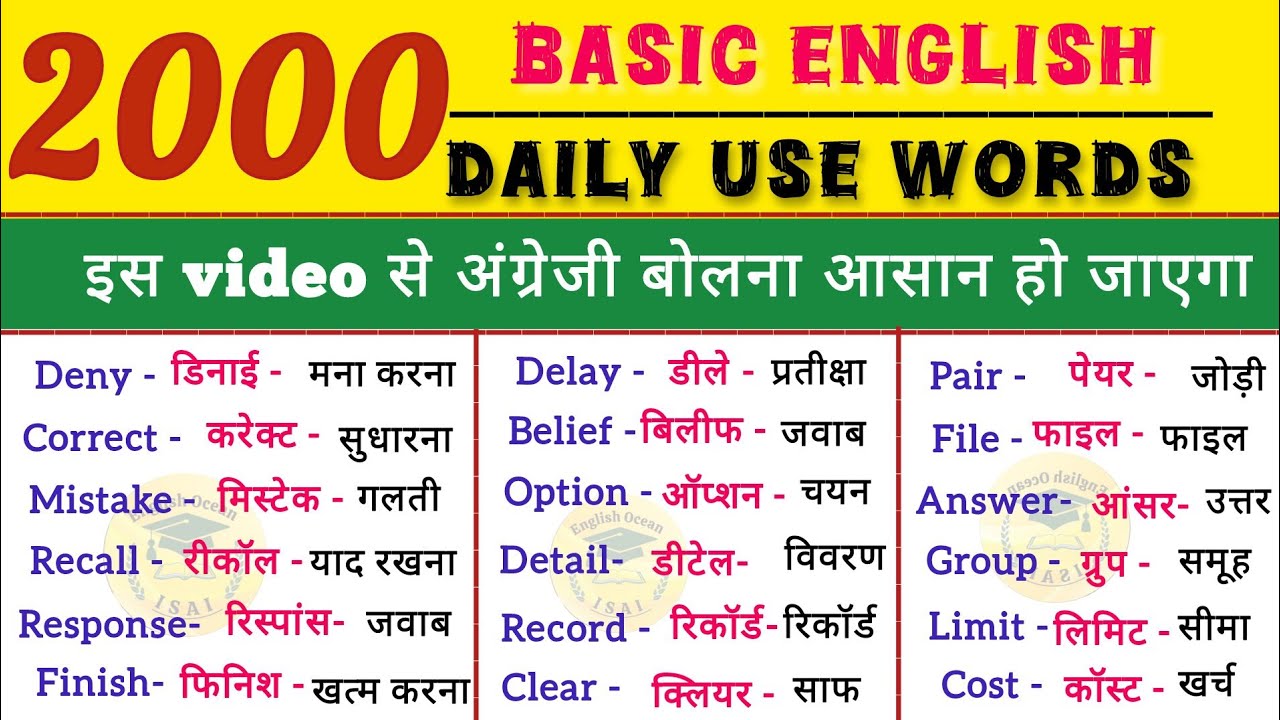 2000 Most Important English Words | बातचीत में बोले जाने वाले English words | English Pronunciation 