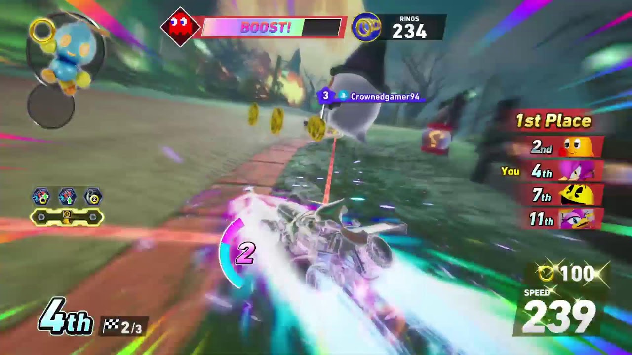 Taking part in the new Pac-man festival in Sonic Racing crossworlds