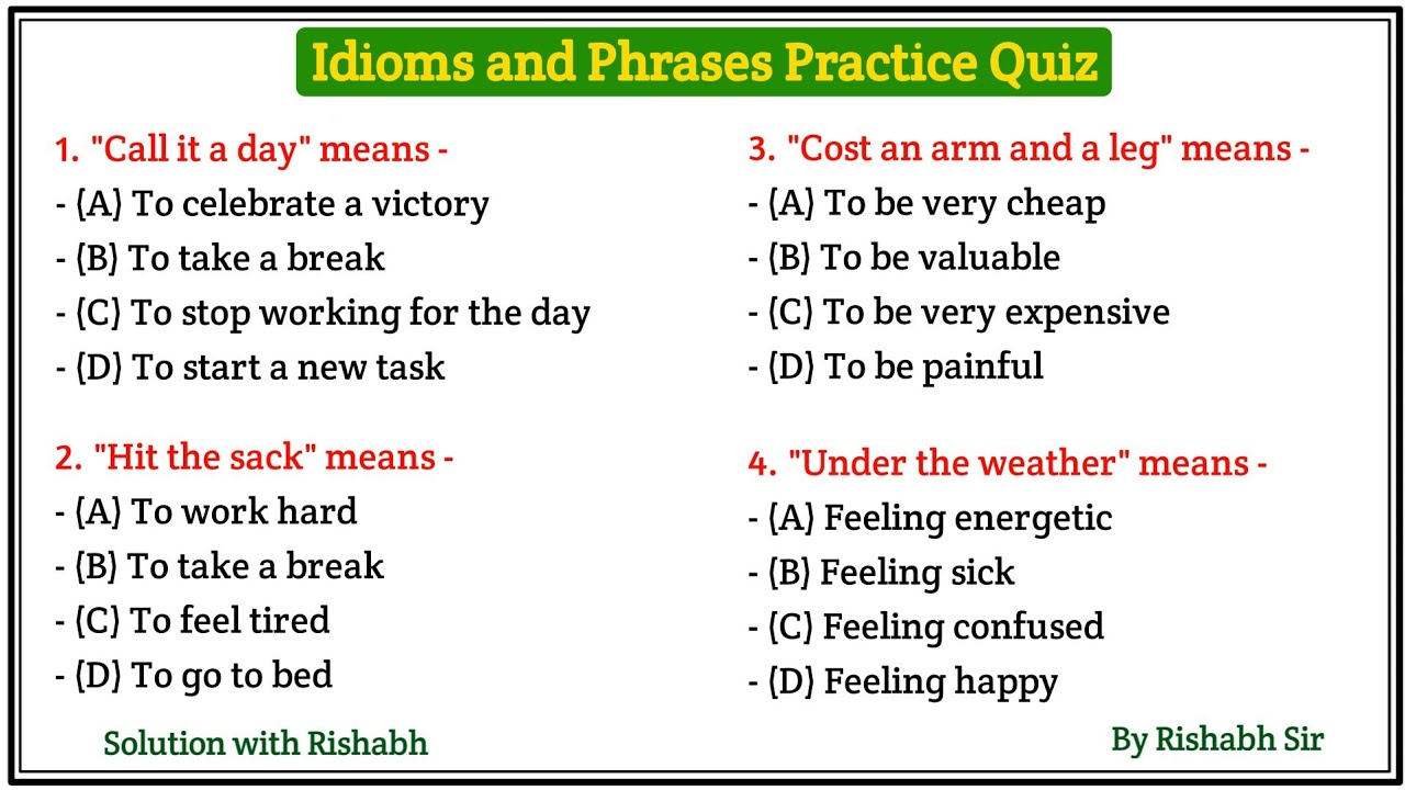Idioms and Phrases for competitive exams | Idioms and Phrases mcq | Idioms and Phrases Practice Quiz