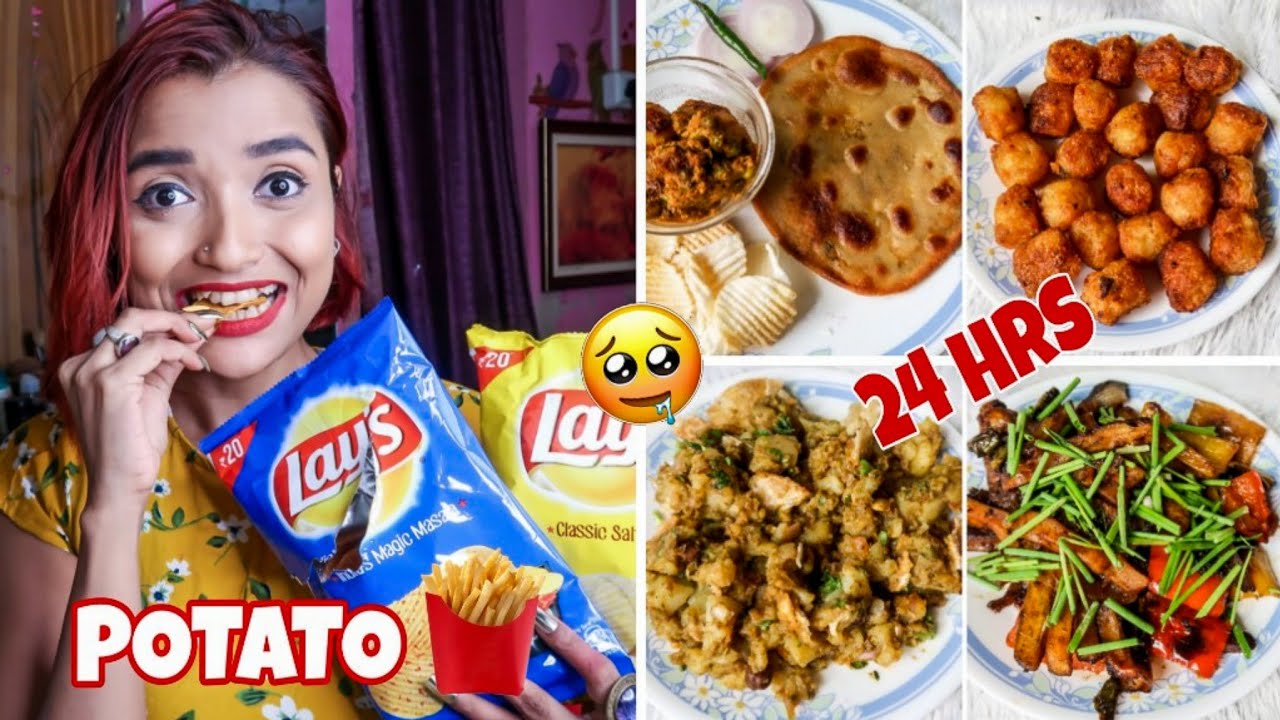 I Ate POTATOES For 24 HOURS CHALLENGE - Mc Donald Style Aloo Tikki Burger & DUM ALOO Recipe, INDIA