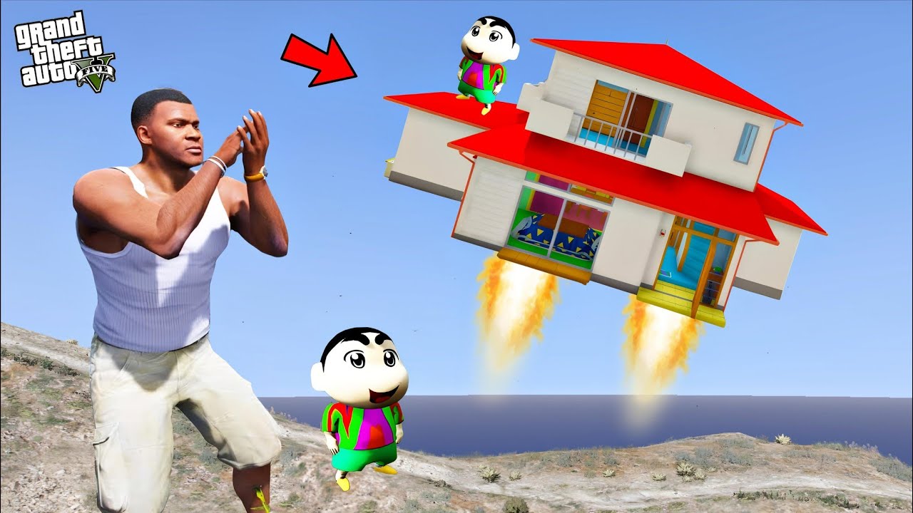 GTA 5 : FRANKLIN MADE SHINCHAN'S HOUSE INTO A FLYING HOUSE 😯 WITH HELP OF MAGICAL PAINTING BOARD