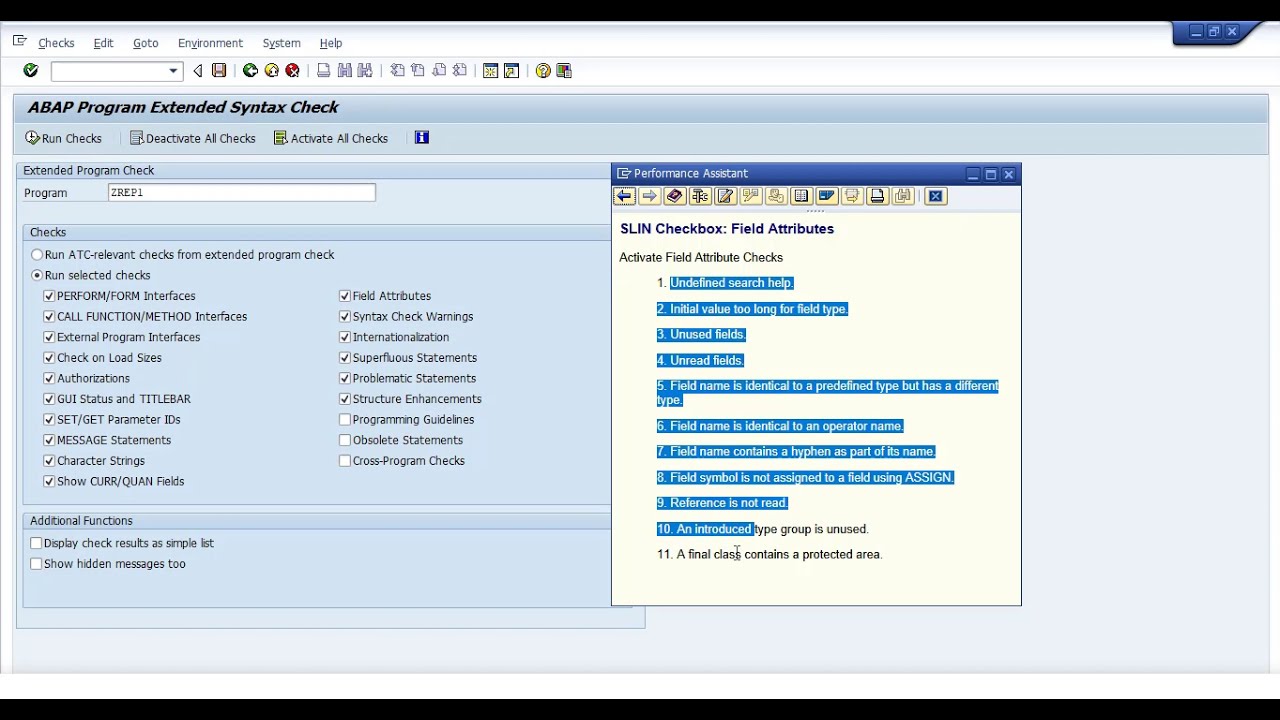 SAP ABAP Extended Program Check - SLIN - Part 2