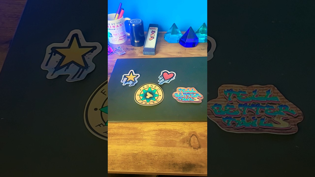 Work space and Merch Reveal! #ttrpg #ttrpgfamily #stickers