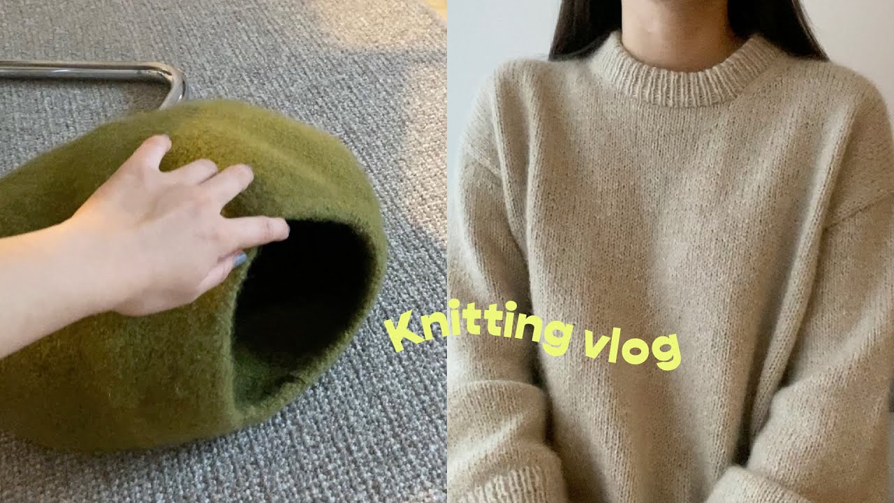 knitting vlog. 뜨개로그 ep2. Cat Cocoon & Sweater No.23 _ 대바늘로 고양이집 만들기 실패 그리고 23번 스웨터를 곁들인 😹
