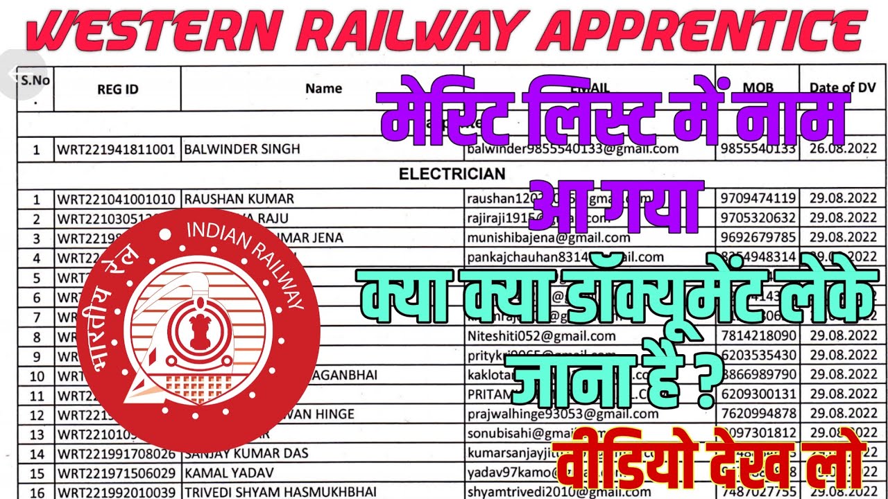 Western railway Bhavnagar apprenticeship document varification 2022