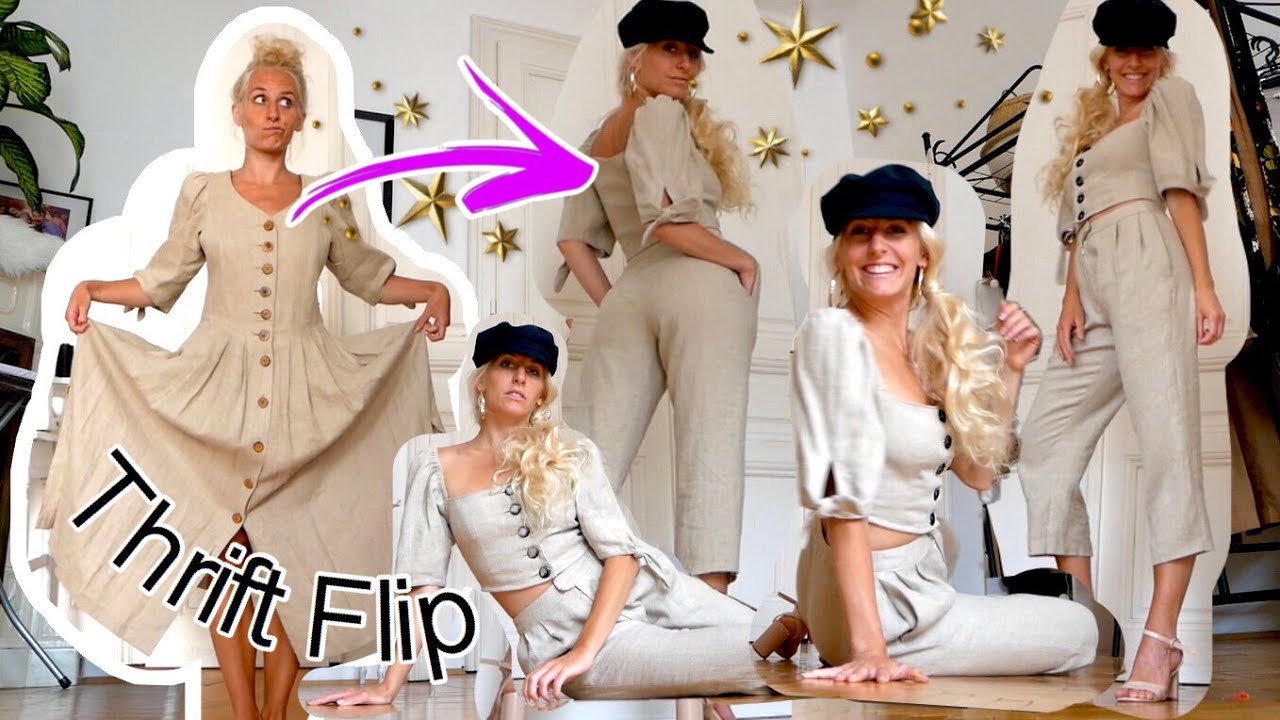 Thrift Flip: aus Trachtenkleid/Landhausmode wird ne trendy Leinenhose und ein Puffärmel-Oberteil :)