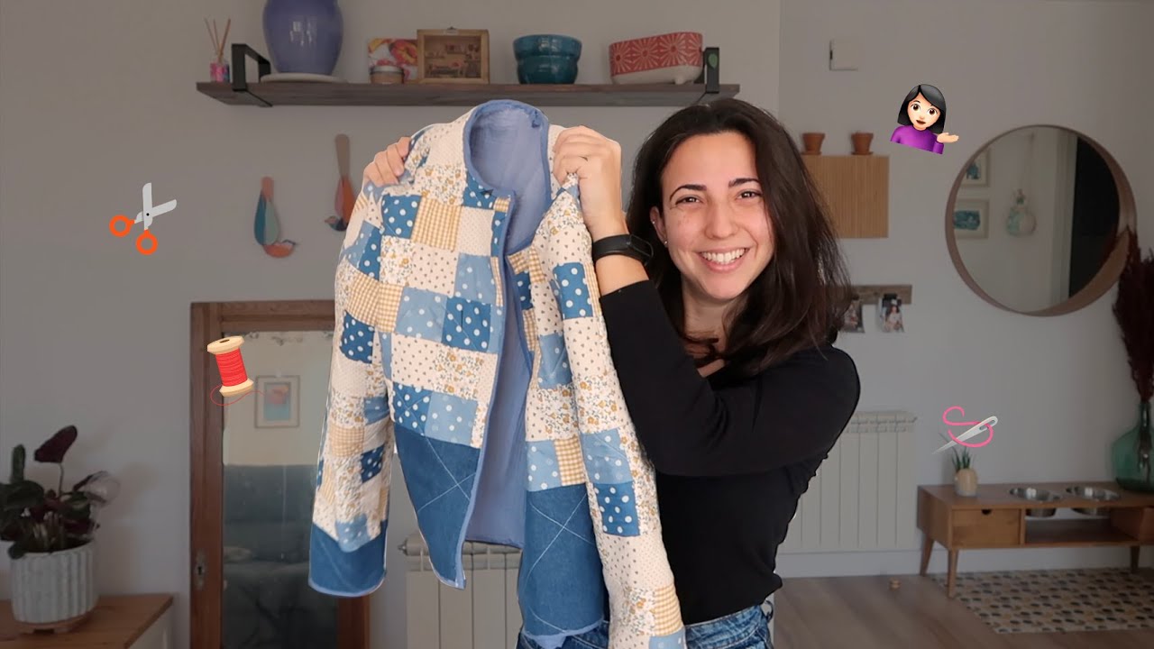 🧵 🪡  Mi primer proyecto de costura 🙋🏻‍♀️ chaqueta acolchada patchwork
