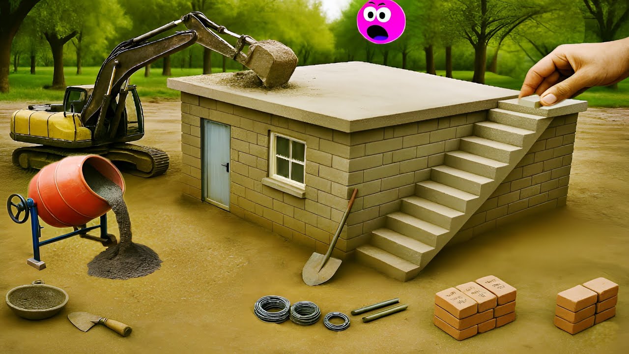 Lightning Strikes Pole ⚡ DIY Mini Tractor Builds Brick & Cement House | Construction Science Project