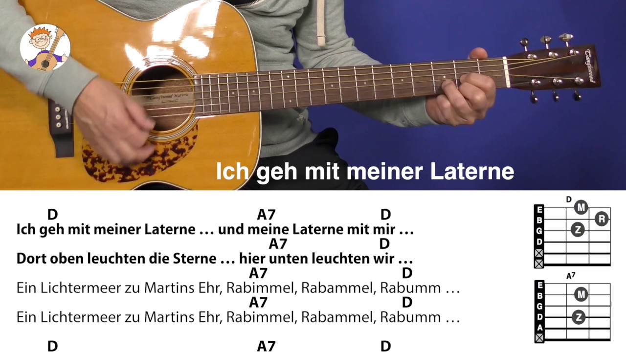 Ich geh mit meiner Laterne - Laternenlied mit 2 Akkorden und Text für Gitarre