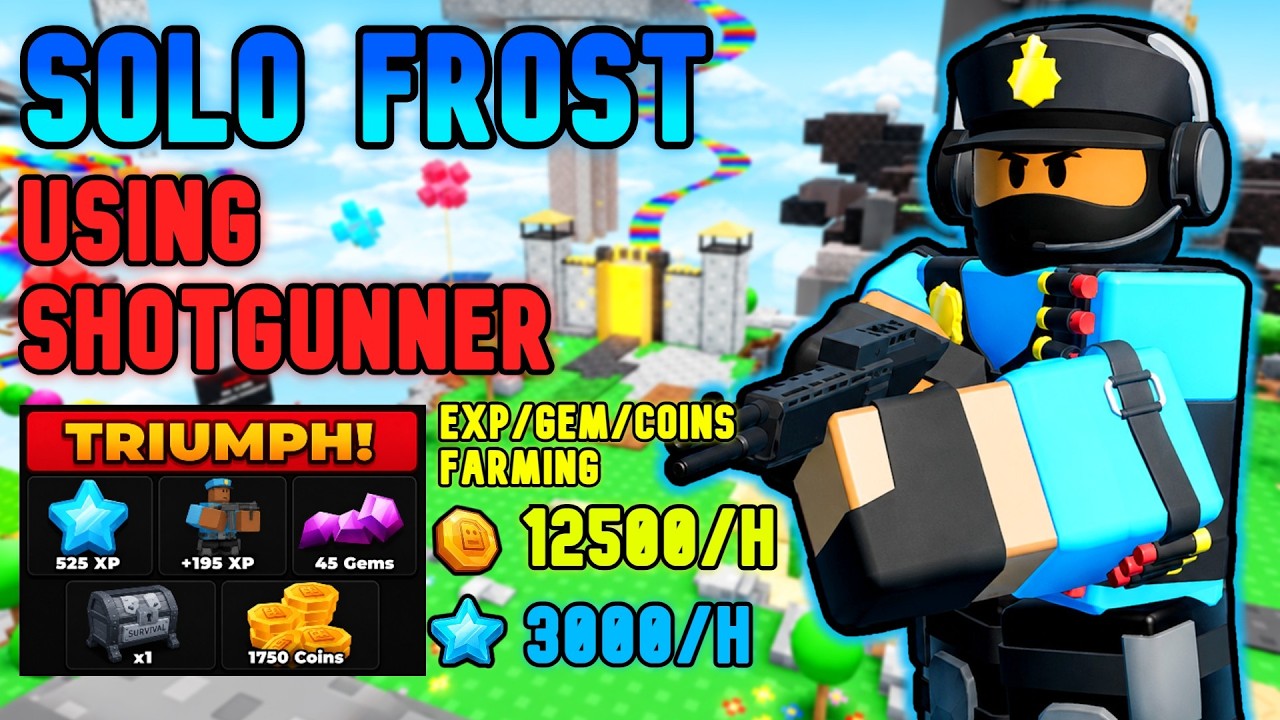 SOLO Frost Mode EXP/Coins/Gems Grinding Using SHOTGUNNER - Full Guide | Tower Defense Simulator TDS