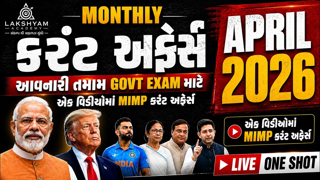 April Current Affairs 2026 | Top MCQs | Monthly Current Affairs 2026 in Gujarati | Lakshyam Academy
