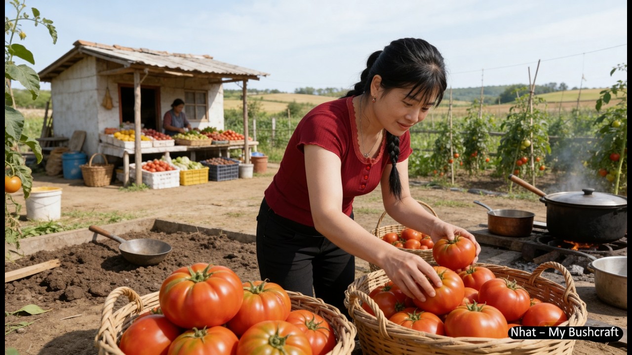 Harvesting Giant Winter Tomatoes & Selling at Countryside Market | Solo Farm Cooking