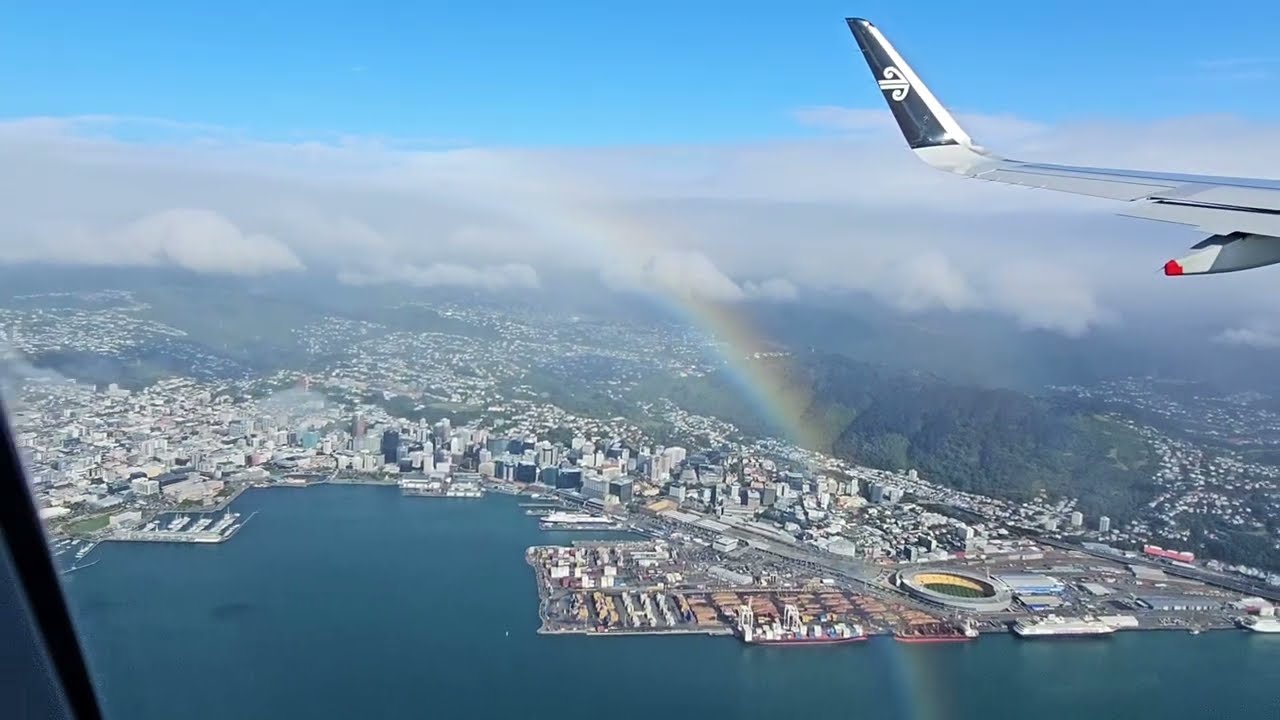 Sunshine ☀️ and Rainbow 🌈  Departure from Wellington on Air New Zealand