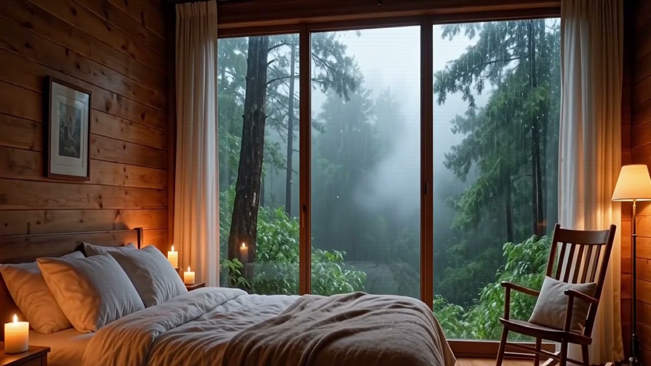 Cozy Rainy Cabin with Fireplace 🔥 Alpine Forest Ambience for Deep Sleep & Relaxation