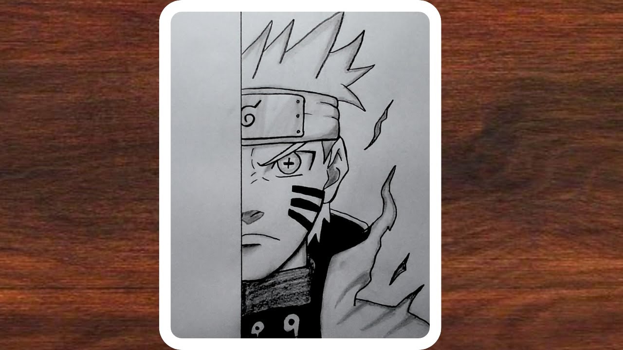 Naruto drawing | How to draw Naruto Six Paths Sage Mode easy | Half Face Anime drawing | Boy sketch