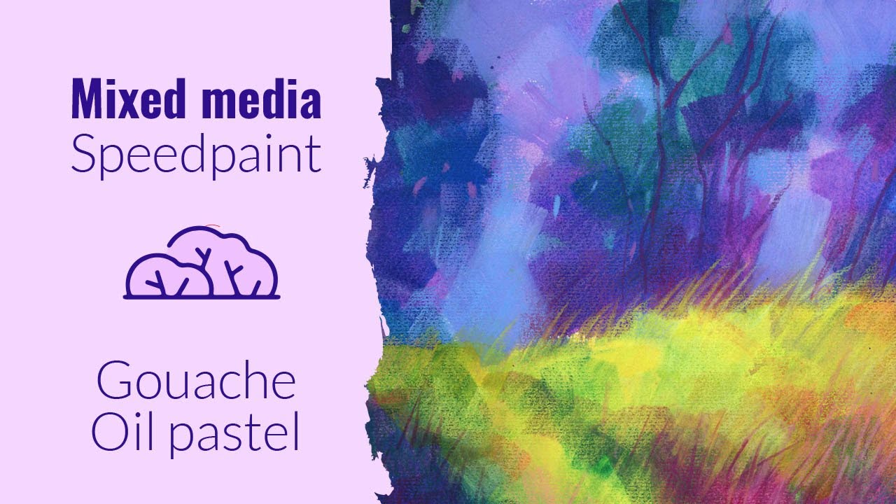 Gouache and Mixed Media №18. Bright landscape with gouache caran d'ache and neocolor
