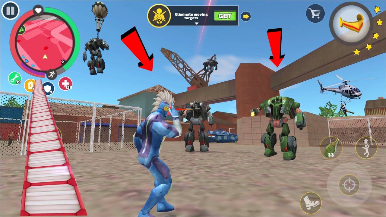 Rope Hero Vice Town (Rope Hero Fight Giant Car Robot) Laser Eyes Destroy Helicopter - Gameplay HD