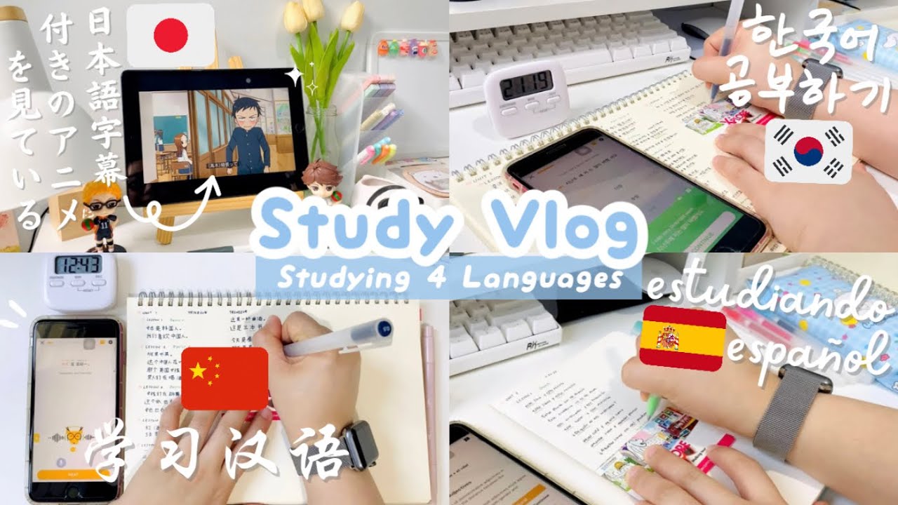 Study Vlog | Study 4 Languages with me 🇨🇳🇪🇸🇰🇷🇯🇵