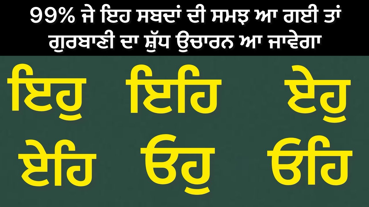 99% ਜੇ ਤੁਹਾਨੂੰ ਇਹਨਾ ਸਬਦਾਂ ਦੀ ਸਮਝ ਆ ਗਈ ਤਾਂ ਗੁਰਬਾਣੀ ਦਾ ਸ਼ੁਧ ਉਚਾਰਨ ਜਰੂਰ ਆਵੇਗਾ -ਸੁਖਜੀਤ ਸਿੰਘ ਤਰਮਾਲਾ